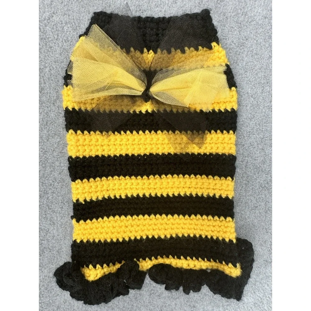 Dog Sweater Hat Set Small‎ Bumblebee Costume Outfit Handmade Crochet